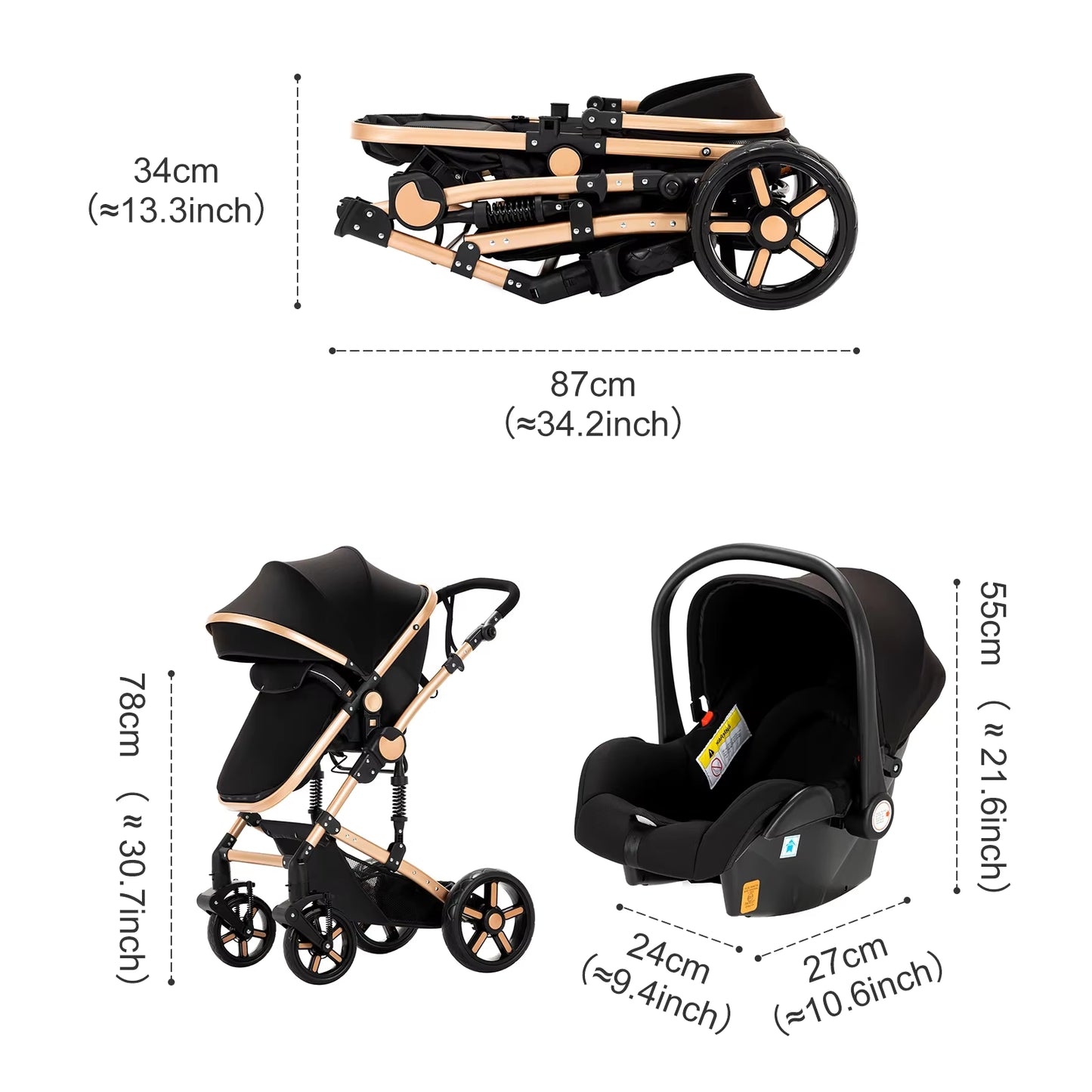 Baby Stroller 3-in-1 | Lightweight, Foldable & Luxury Travel Pram with 6 FREE Gifts