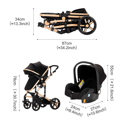 Baby Stroller 3-in-1 | Lightweight, Foldable & Luxury Travel Pram with 6 FREE Gifts