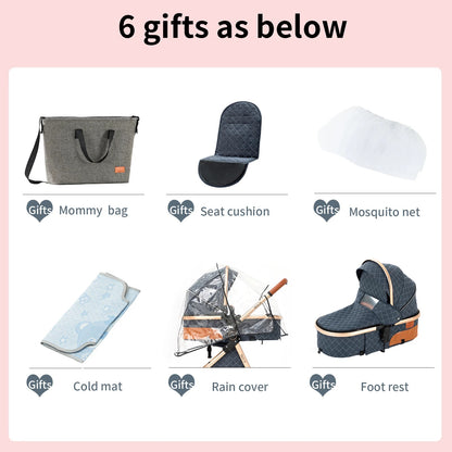 Baby Stroller 3-in-1 | Lightweight, Foldable & Luxury Travel Pram with 6 FREE Gifts
