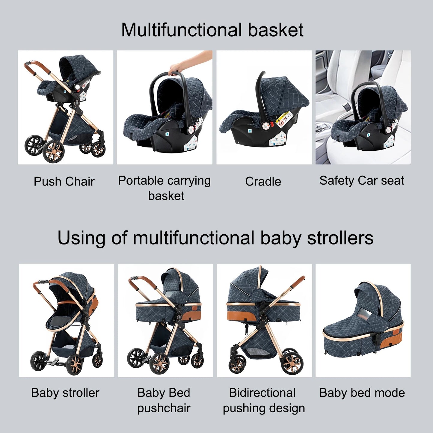 Baby Stroller 3-in-1 | Lightweight, Foldable & Luxury Travel Pram with 6 FREE Gifts
